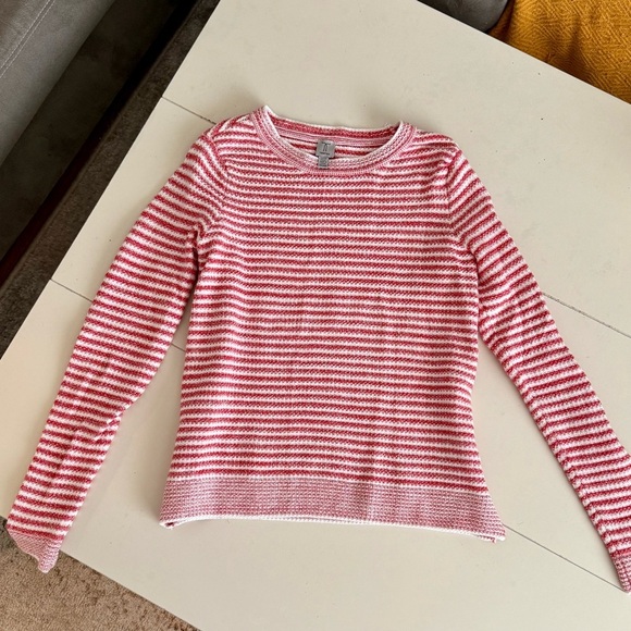 Tristan Red & White Striped Crewneck Sweater Textured Knit Coastal Grandmacore - Picture 3 of 7